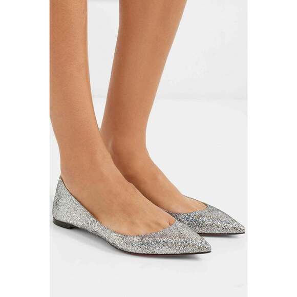 Christian Louboutin Ballalla Silver Mica Glitter Ballerina Ballet Flat 37.5 - Picture 3 of 12